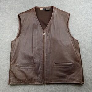 Letters Leather Vest Mens Large Brown Zip Front Knit Back‎ Pockets Casual Biker